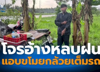 โจรแสบอ้างหลบฝนในสวน-ที่แท้ขโมยกล้วยเต็มรถจยย.พ่วงข่าง