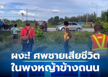 ผงะ-ศพชายเสียชีวิตในพงหญ้าข้างถนน-ตร.คาดเกิดจากอุบัติเหตุ